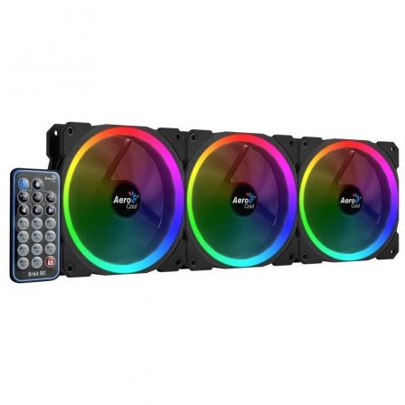 Aerocool Orbit RC Pack de 3 Ventiladores con Iluminación LED RGB y Mando a Distancia